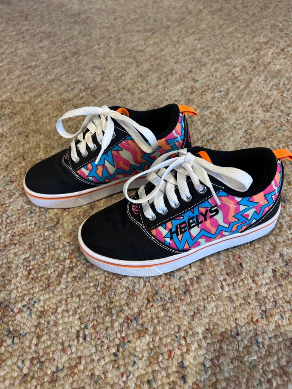 Heelys Black Sneakers with Pink, Blue & Orange Geo Accents